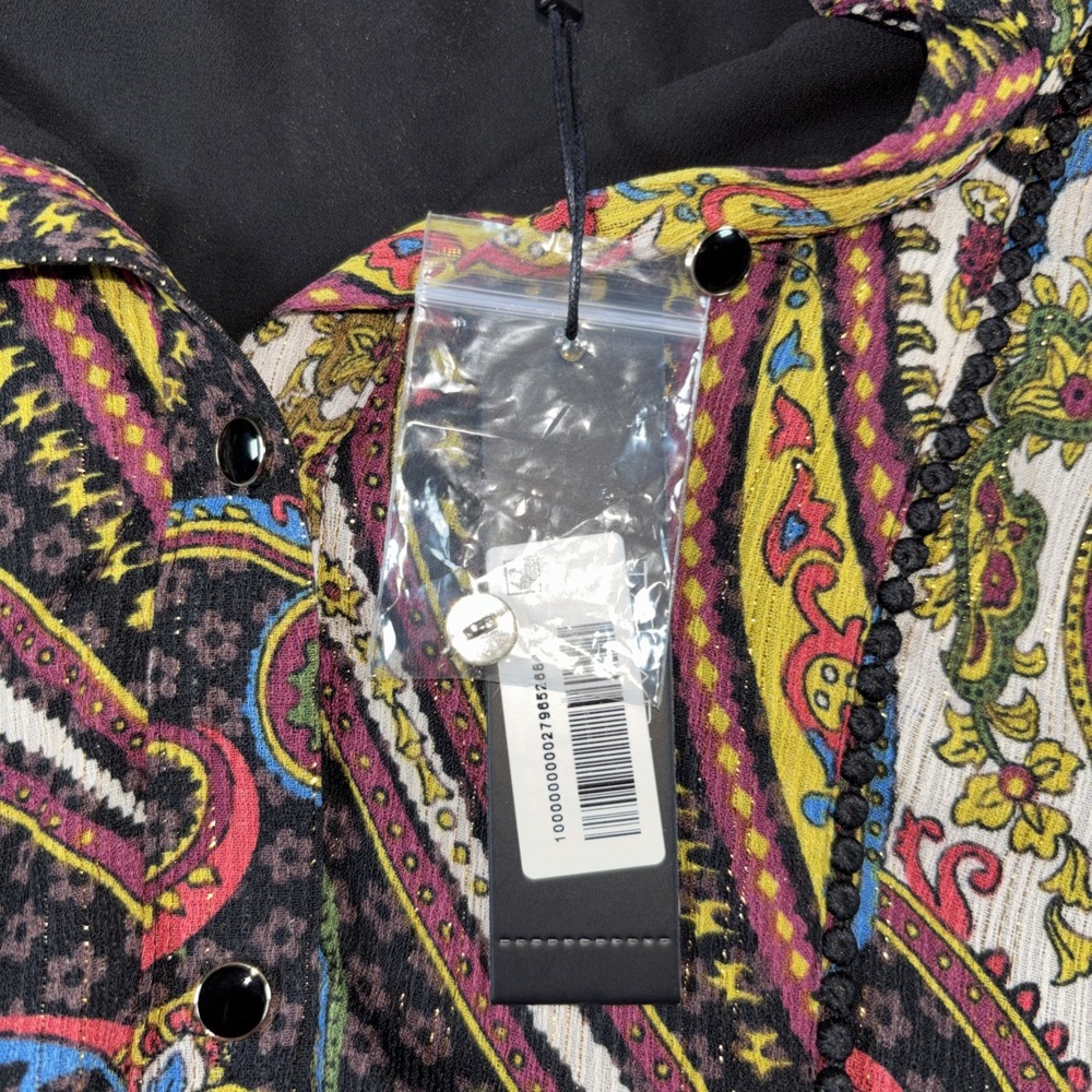 T Tahari Women's Dress Women's 10 Peacock Paisley Button Tiered Cottage Boho New - Picture 10 of 16